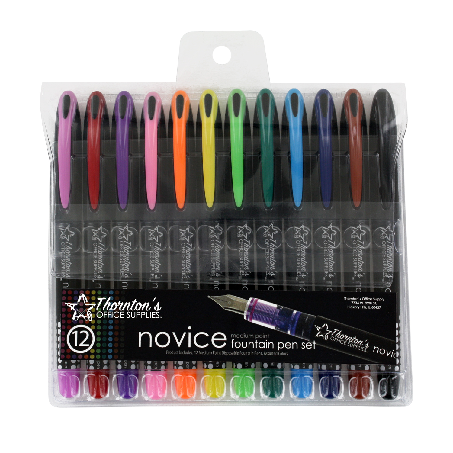 Thornton's Office Supplies Novice Disposable Fountain Pens, Pack of 12